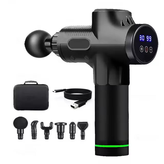 Black Deep Tissue Percussion Massage Gun - 30 Speeds, 6 Heads, Type-C Charging V888-ELOSUNG24728