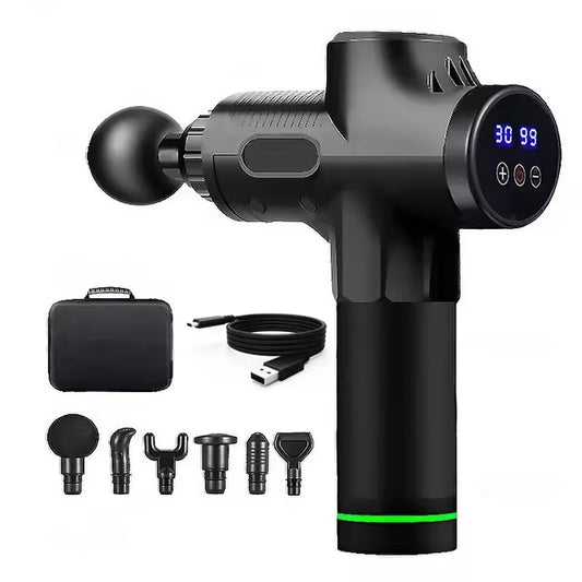 Black Deep Tissue Percussion Massage Gun - 30 Speeds, 6 Heads, Type-C Charging V888-ELOSUNG24728