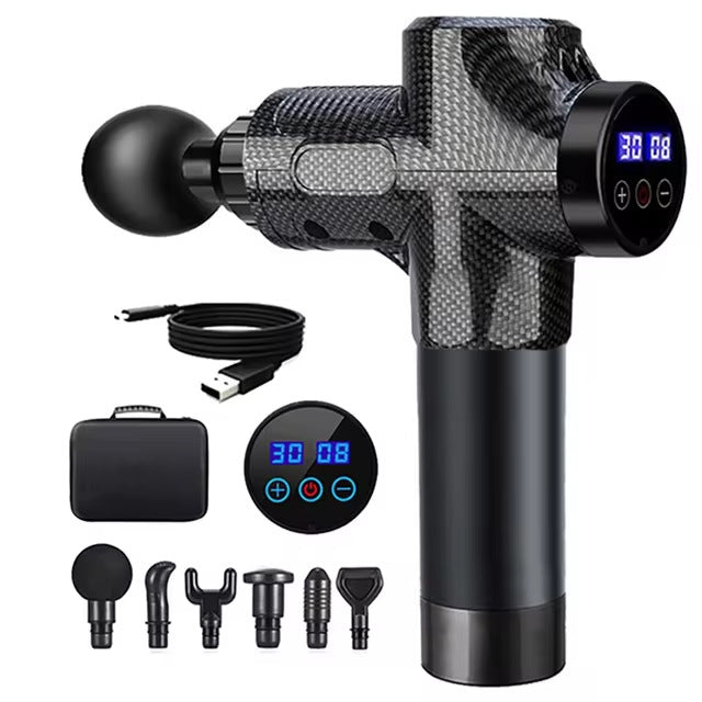 Carbon Fiber Deep Tissue Percussion Massage Gun - 30 Speeds, 6 Heads, Type-C Charging V888-ELOSUNG24729