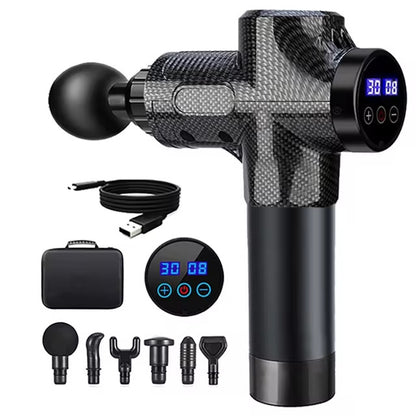 Carbon Fiber Deep Tissue Percussion Massage Gun - 30 Speeds, 6 Heads, Type-C Charging V888-ELOSUNG24729