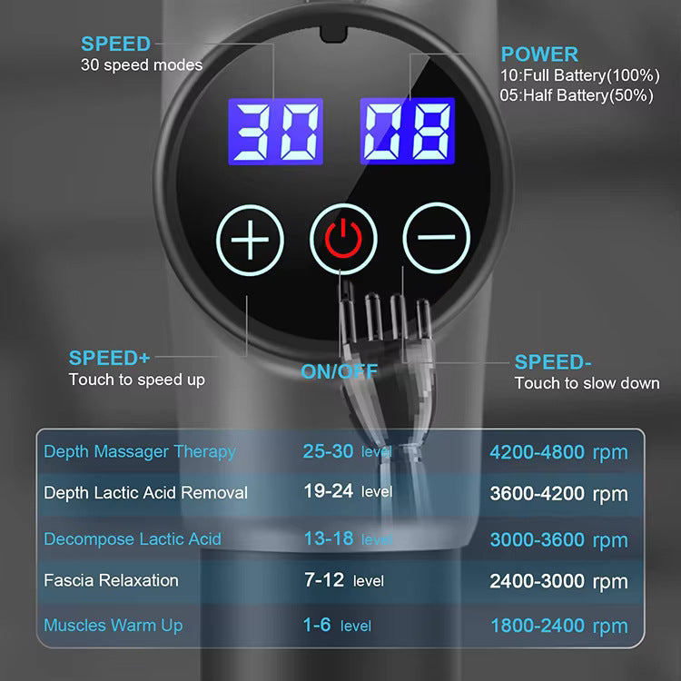 Carbon Fiber Deep Tissue Percussion Massage Gun - 30 Speeds, 6 Heads, Type-C Charging V888-ELOSUNG24729