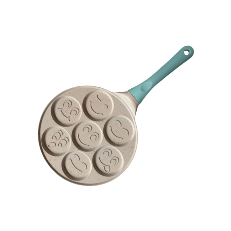 Beige Smiley + Blue Handle (Gas Model) Non-Stick Pancake Pan - 7-Hole Fun Shapes Breakfast Griddle (27cm) V888-ELOSUNG24750