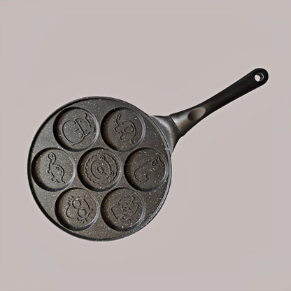 Black Cartoon + Black Handle (Gas Model) Non-Stick Pancake Pan - 7-Hole Fun Shapes Breakfast Griddle (27cm) V888-ELOSUNG24751
