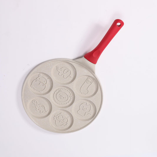 Beige Cartoon + Red Handle (Gas Model) Non-Stick Pancake Pan - 7-Hole Fun Shapes Breakfast Griddle (27cm) V888-ELOSUNG24753