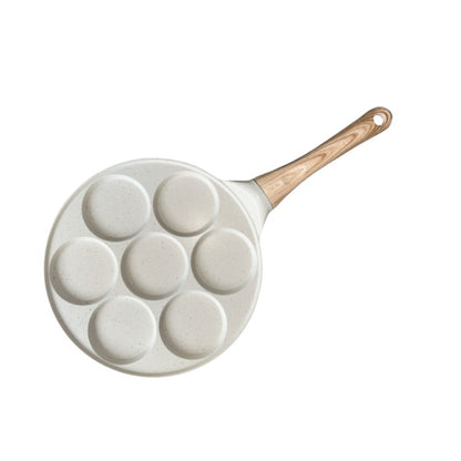 Beige Flat 7-hole + Wood Grain (Gas Model) Non-Stick Pancake Pan - 7-Hole Fun Shapes Breakfast Griddle (27cm) V888-ELOSUNG24755