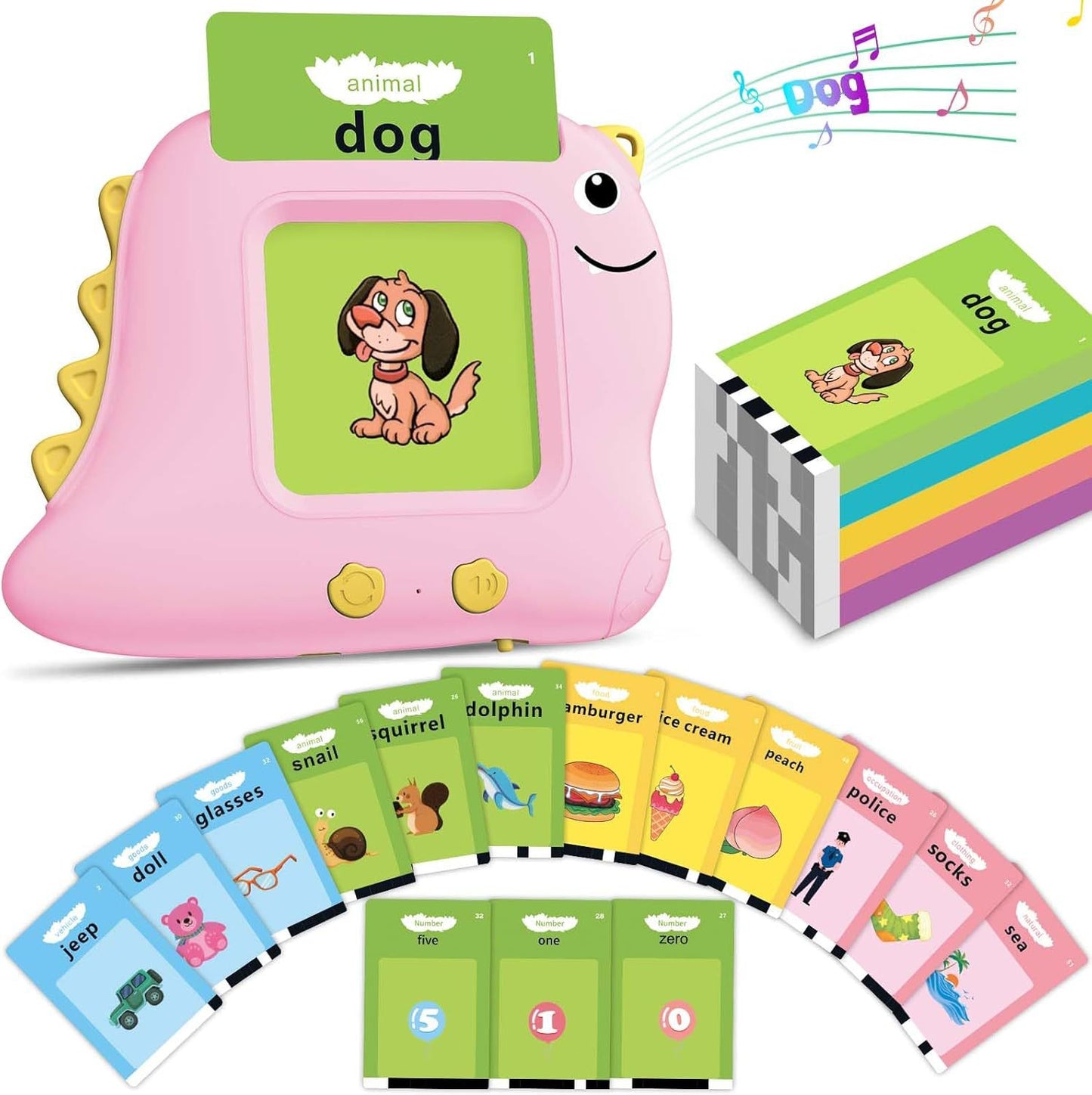 Little Pink Dinosaur [112 cards] Bilingual Early Learning Flash Card Reader - Interactive Audio Toy for V888-ELOSUNG24757