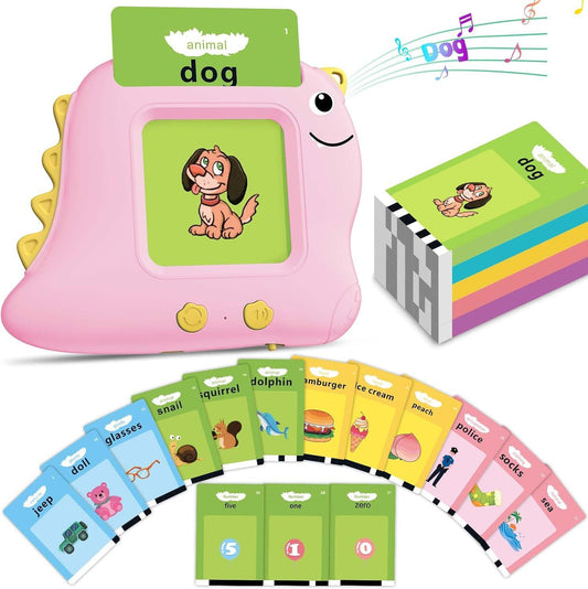 Little Pink Dinosaur [112 cards] Bilingual Early Learning Flash Card Reader - Interactive Audio Toy for V888-ELOSUNG24757