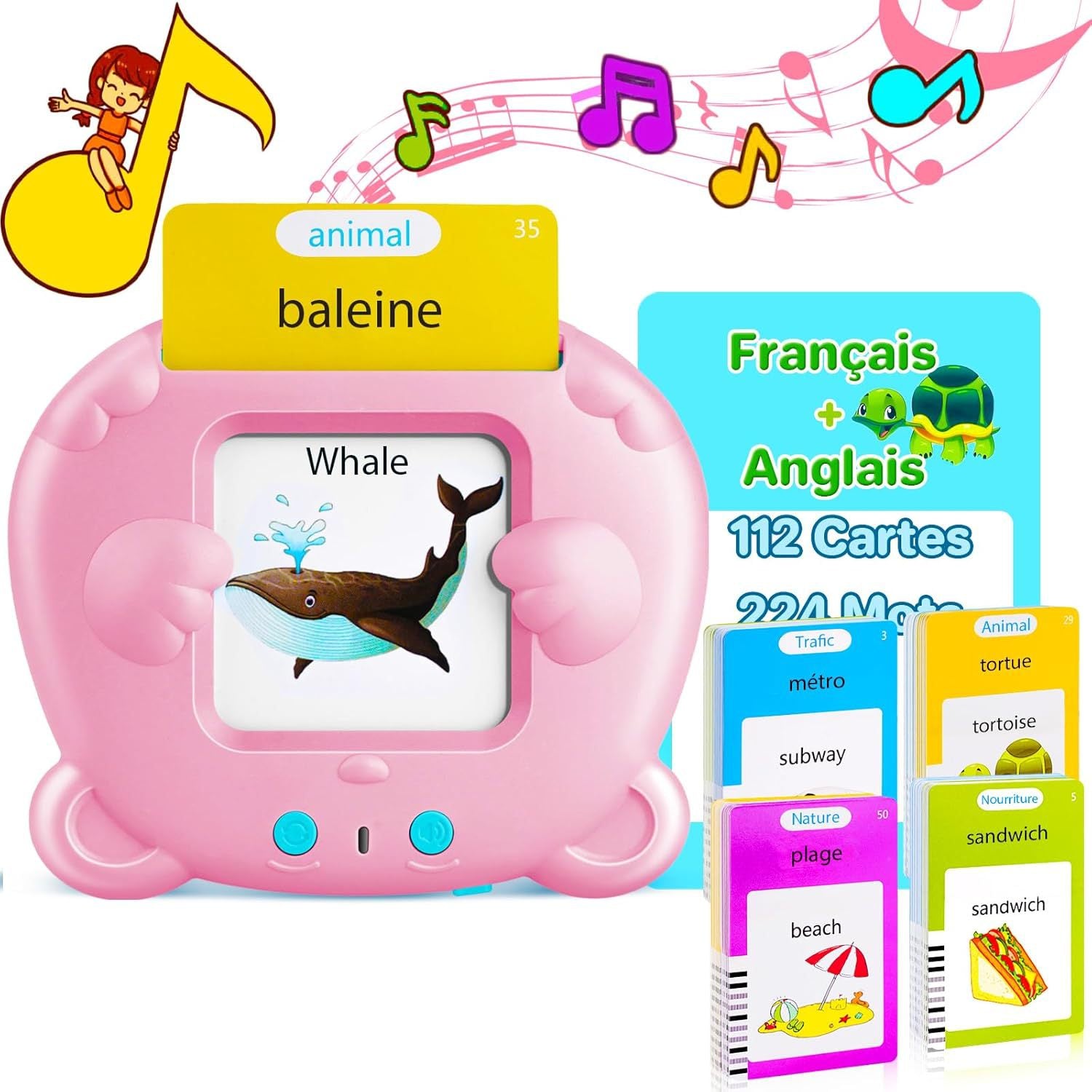 Pink Panda [Plain English] [112 Cards 224 Contents] Bilingual Early Learning Flash Card Reader - Interactive V888-ELOSUNG24762