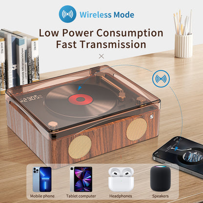 Retro Turntable Style Bluetooth Speaker & CD Player with Display - USB Rechargeable V888-ELOSUNG24774