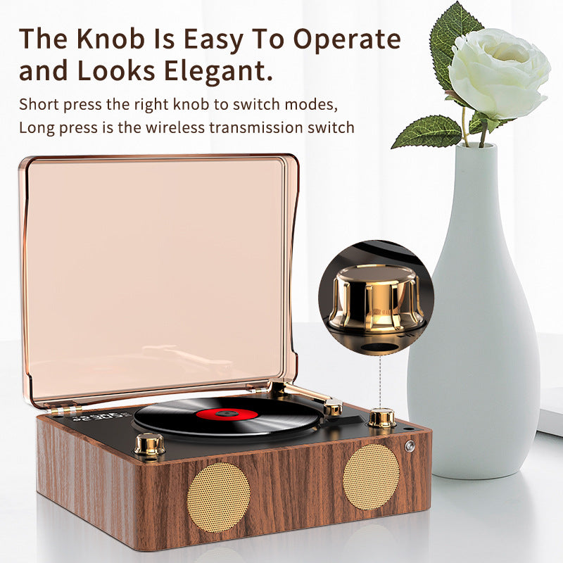 Retro Turntable Style Bluetooth Speaker & CD Player with Display - USB Rechargeable V888-ELOSUNG24774