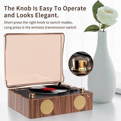Retro Turntable Style Bluetooth Speaker & CD Player with Display - USB Rechargeable V888-ELOSUNG24774
