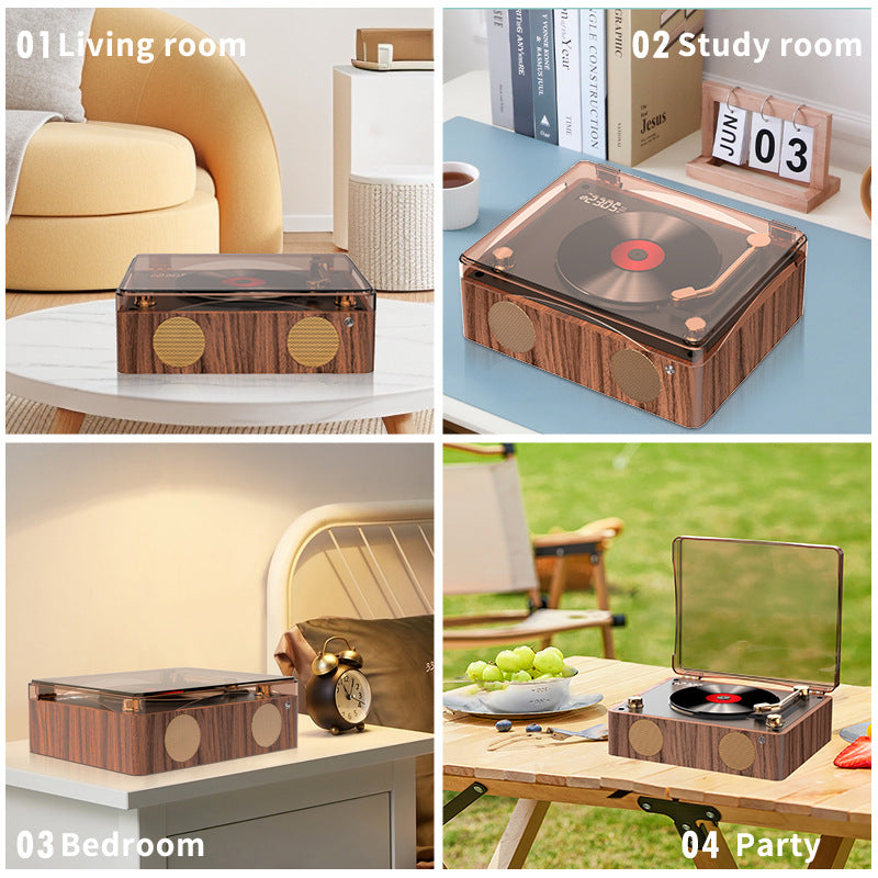 Retro Turntable Style Bluetooth Speaker & CD Player with Display - USB Rechargeable V888-ELOSUNG24774