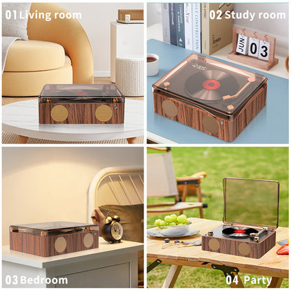 Retro Turntable Style Bluetooth Speaker & CD Player with Display - USB Rechargeable V888-ELOSUNG24774