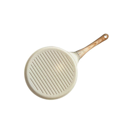 Beige Steak + Wood Grain Handle (Gas Model) Non-Stick Pancake Pan - 7-Hole Fun Shapes Breakfast Griddle (27cm) V888-ELOSUNG24793