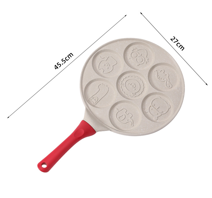 Black Heart + Black Handle (Gas model) Non-Stick Pancake Pan - 7-Hole Fun Shapes Breakfast Griddle (27cm) V888-ELOSUNG24794