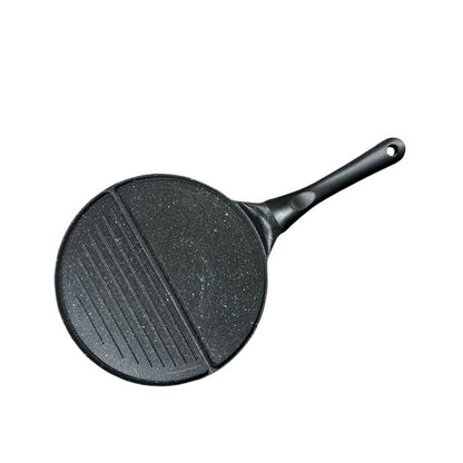 Black Double Compartment + Black Handle Non-Stick Pancake Pan - 7-Hole Fun Shapes Breakfast Griddle (27cm) V888-ELOSUNG24796