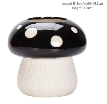Big Size Black Whimsical Ceramic Mushroom Vase - Decorative Floral & Hydroponic Planter V888-ELOSUNG24804