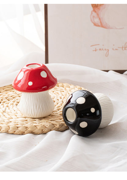 Small Size Black Whimsical Ceramic Mushroom Vase - Decorative Floral & Hydroponic Planter V888-ELOSUNG24806
