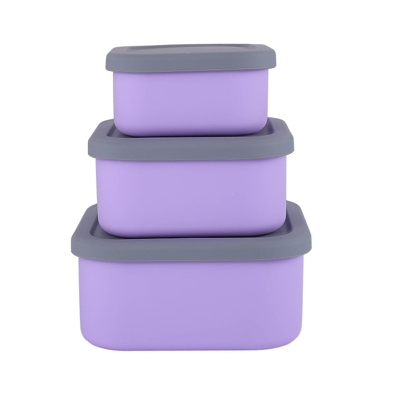 Purple 3-Piece Stackable Silicone Food Storage Container Set - Microwave Safe Lunch Boxes (300/700/1300ml) V888-ELOSUNG24810