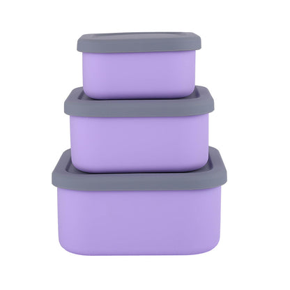 Purple 3-Piece Stackable Silicone Food Storage Container Set - Microwave Safe Lunch Boxes (300/700/1300ml) V888-ELOSUNG24810
