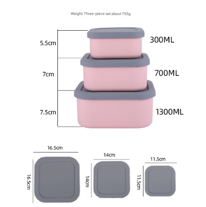Purple 3-Piece Stackable Silicone Food Storage Container Set - Microwave Safe Lunch Boxes (300/700/1300ml) V888-ELOSUNG24810