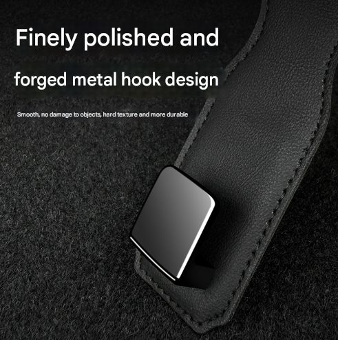 Black Heavy Duty Car Headrest Hooks (Set of 4 Units) - PU Leather Seat Back Organizer Hangers V888-ELOSUNG24821