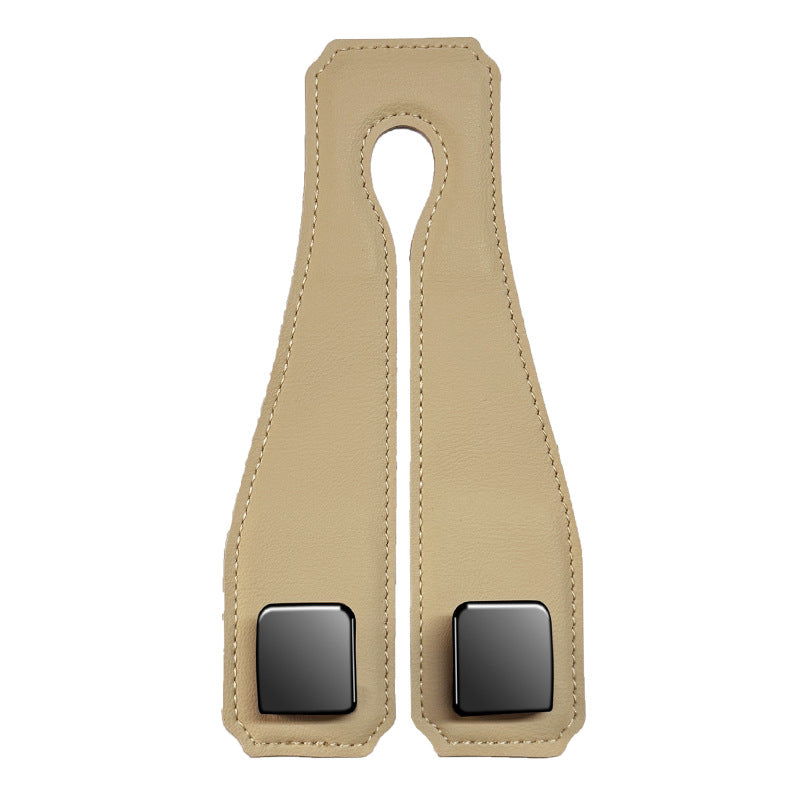 Beige Heavy Duty Car Headrest Hooks (Set of 4 Units) - PU Leather Seat Back Organizer Hangers V888-ELOSUNG24824