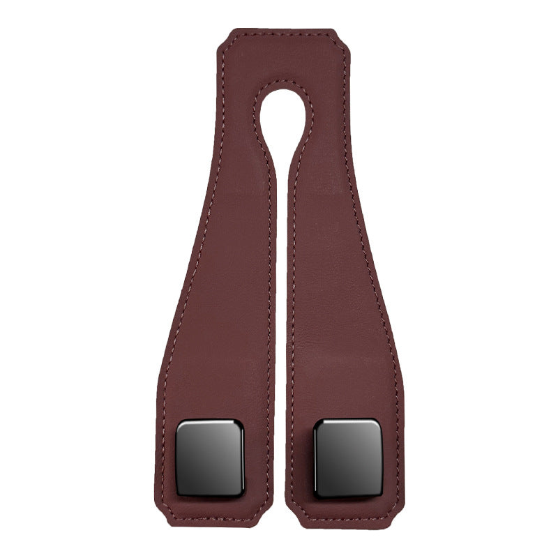 Red Brown Heavy Duty Car Headrest Hooks (Set of 4 Units) - PU Leather Seat Back Organizer Hangers V888-ELOSUNG24825
