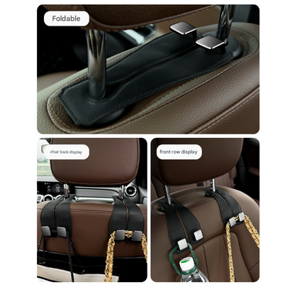Red Brown Heavy Duty Car Headrest Hooks (Set of 4 Units) - PU Leather Seat Back Organizer Hangers V888-ELOSUNG24825