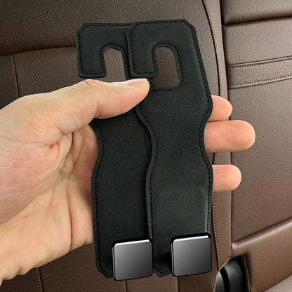Black Premium PU Leather Car Headrest Hooks (Set of 4) - Stylish Seat Back Organizer Hangers V888-ELOSUNG24841