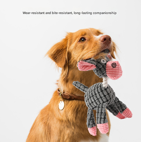 3pcs Grey Goofy Plush Donkey Squeaky Dog Toy - Large Interactive Chew & Cuddle Buddy V888-ELOSUNG24847