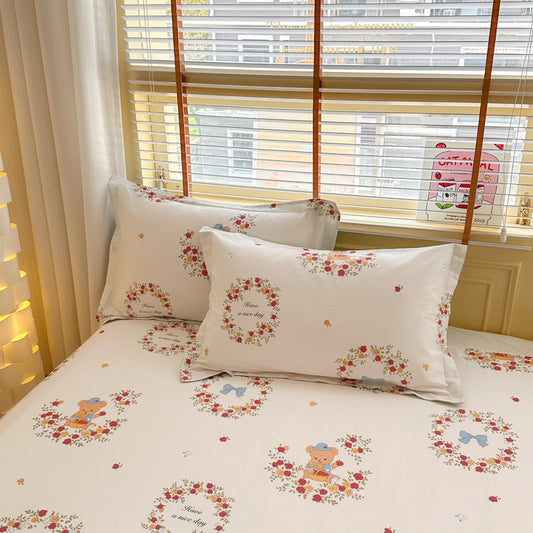 Garden Bear 100% Cotton Pillowcase Set (Pack of 2) - Breathable Standard Size 48x74cm Pure Cotton Pillow V888-ELOSUNG24849