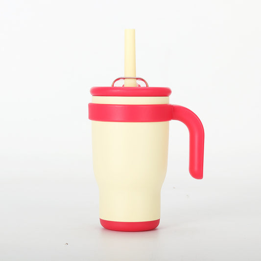 Beige-red 14oz Insulated Tumbler with Handle & Straw - 304 Stainless Steel Car Cup (Contrast Color) V888-ELOSUNG24855