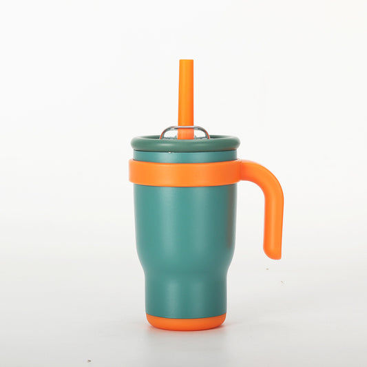 Green 14oz Insulated Tumbler with Handle & Straw - 304 Stainless Steel Car Cup (Contrast Color) V888-ELOSUNG24856