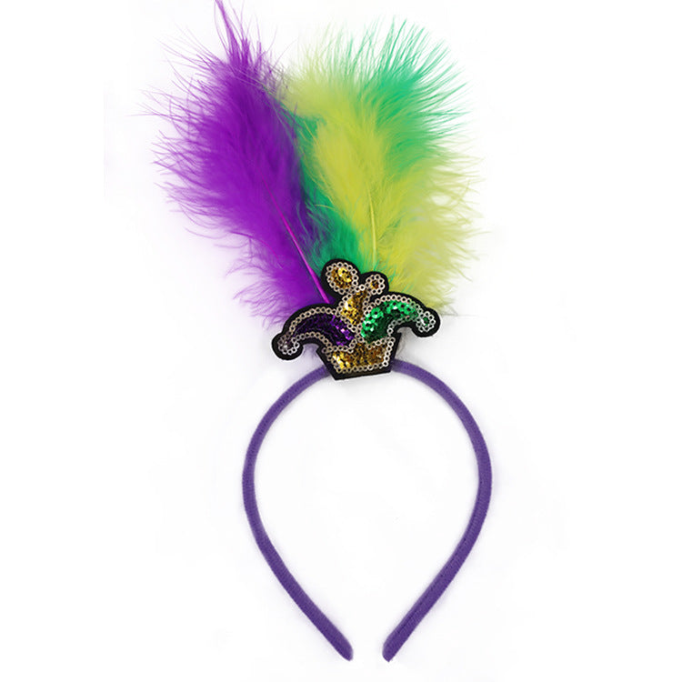 Hat Pattern Festive Mardi Gras Feather Headband Set - 10 Pack Sequin Jester Hat Party Accessory V888-ELOSUNG24867
