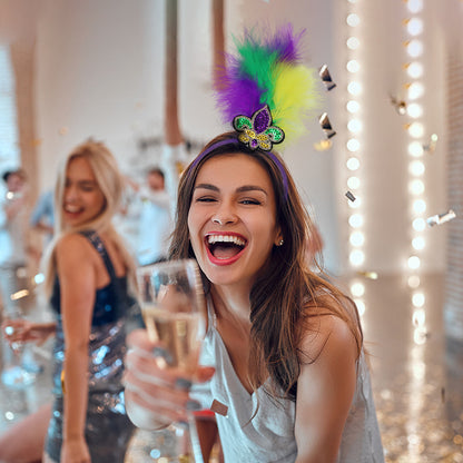 Hat Pattern Festive Mardi Gras Feather Headband Set - 10 Pack Sequin Jester Hat Party Accessory V888-ELOSUNG24867