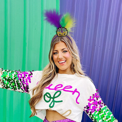 Hat Pattern Festive Mardi Gras Feather Headband Set - 10 Pack Sequin Jester Hat Party Accessory V888-ELOSUNG24867