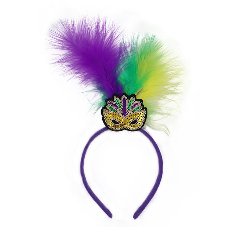 Masks Pattern Festive Mardi Gras Feather Headband Set - 10 Pack Sequin Jester Hat Party Accessory V888-ELOSUNG24868
