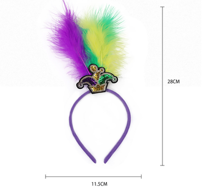 Green Clown Pattern Festive Mardi Gras Feather Headband Set - 10 Pack Sequin Jester Hat Party Accessory V888-ELOSUNG24869