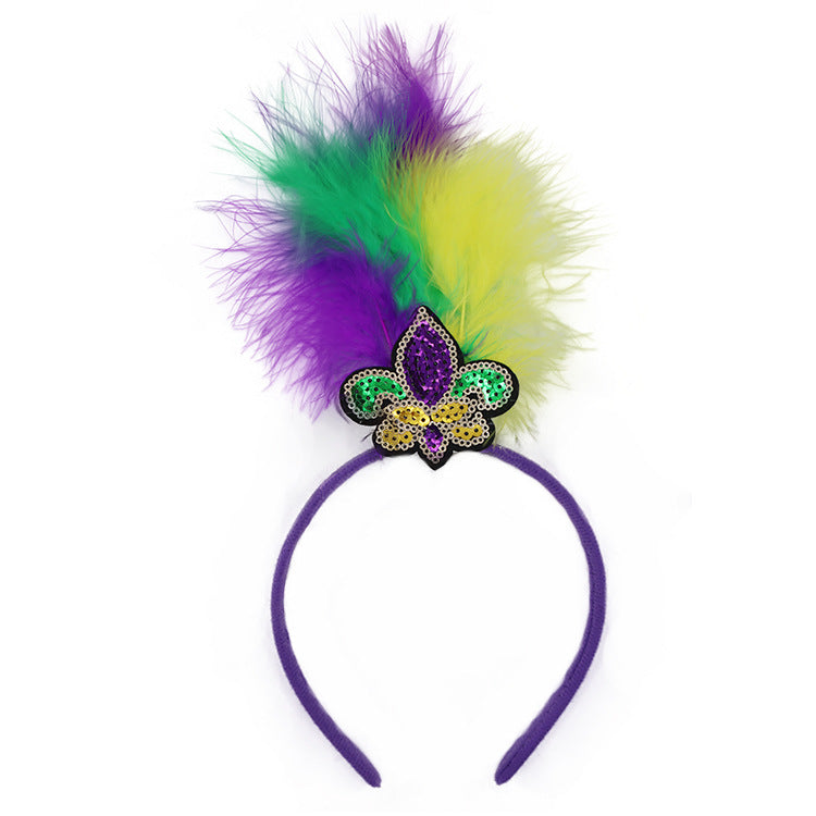 New Arrow Pattern Festive Mardi Gras Feather Headband Set - 10 Pack Sequin Jester Hat Party Accessory V888-ELOSUNG24870