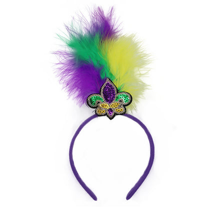 New Arrow Pattern Festive Mardi Gras Feather Headband Set - 10 Pack Sequin Jester Hat Party Accessory V888-ELOSUNG24870