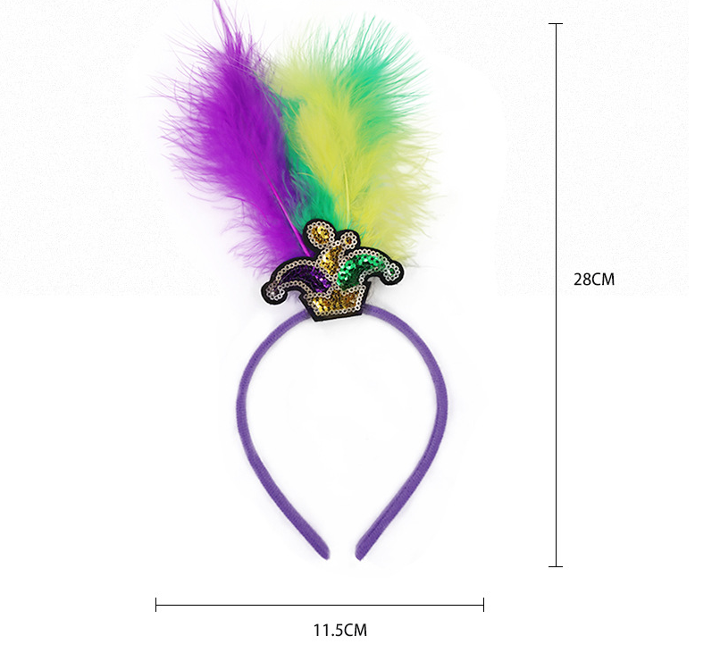 New Arrow Pattern Festive Mardi Gras Feather Headband Set - 10 Pack Sequin Jester Hat Party Accessory V888-ELOSUNG24870