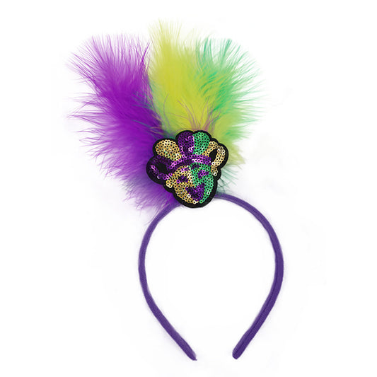 Yellow Clown Pattern Festive Mardi Gras Feather Headband Set - 10 Pack Sequin Jester Hat Party Accessory V888-ELOSUNG24871