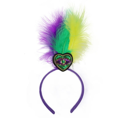 Heart Pattern Festive Mardi Gras Feather Headband Set - 10 Pack Sequin Jester Hat Party Accessory V888-ELOSUNG24872