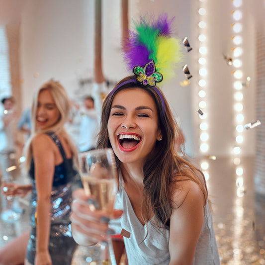 Heart Pattern Festive Mardi Gras Feather Headband Set - 10 Pack Sequin Jester Hat Party Accessory V888-ELOSUNG24872