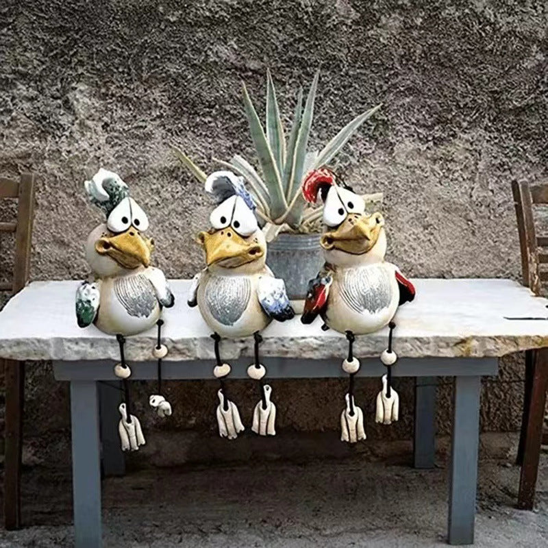 Blue Quirky Resin Rooster Figurine Set (2-Pack) - Novelty Chicken Home Decor Ornaments V888-ELOSUNG24875