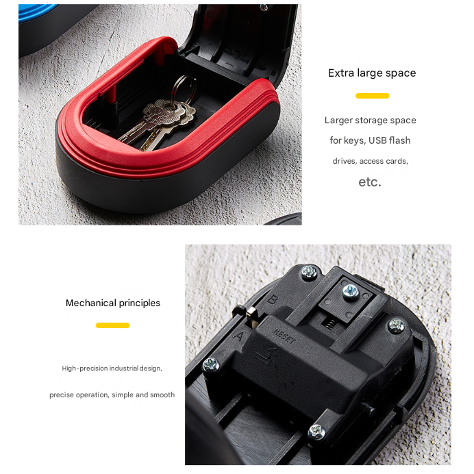 Black 3PCS Wall Mount Plastic Combination Key Lock Box - Secure Key Safe Storage Box V888-ELOSUNG24876