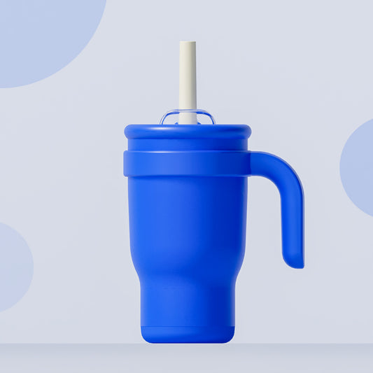 Blue 14oz Insulated Tumbler with Handle & Straw - 304 Stainless Steel Car Cup (Contrast Color) V888-ELOSUNG24886