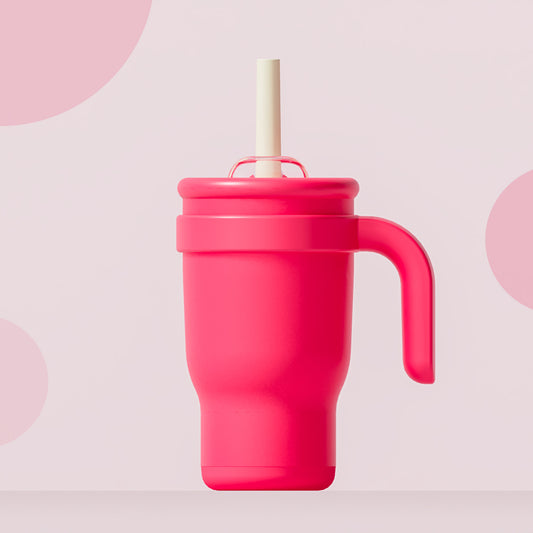 Rose Red 14oz Insulated Tumbler with Handle & Straw - 304 Stainless Steel Car Cup (Contrast Color) V888-ELOSUNG24887