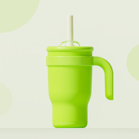 Green 14oz Insulated Tumbler with Handle & Straw - 304 Stainless Steel Car Cup (Contrast Color) V888-ELOSUNG24888